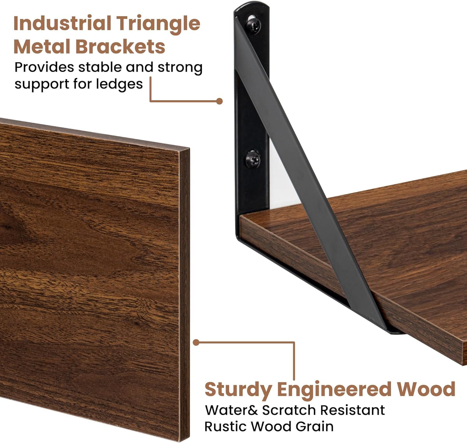 carpentray 16w x 8d floating shelves | 8 inch deep walnut wall shelves set of 2
