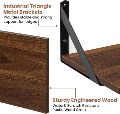carpentray 16w x 8d floating shelves | 8 inch deep walnut wall shelves set of 2