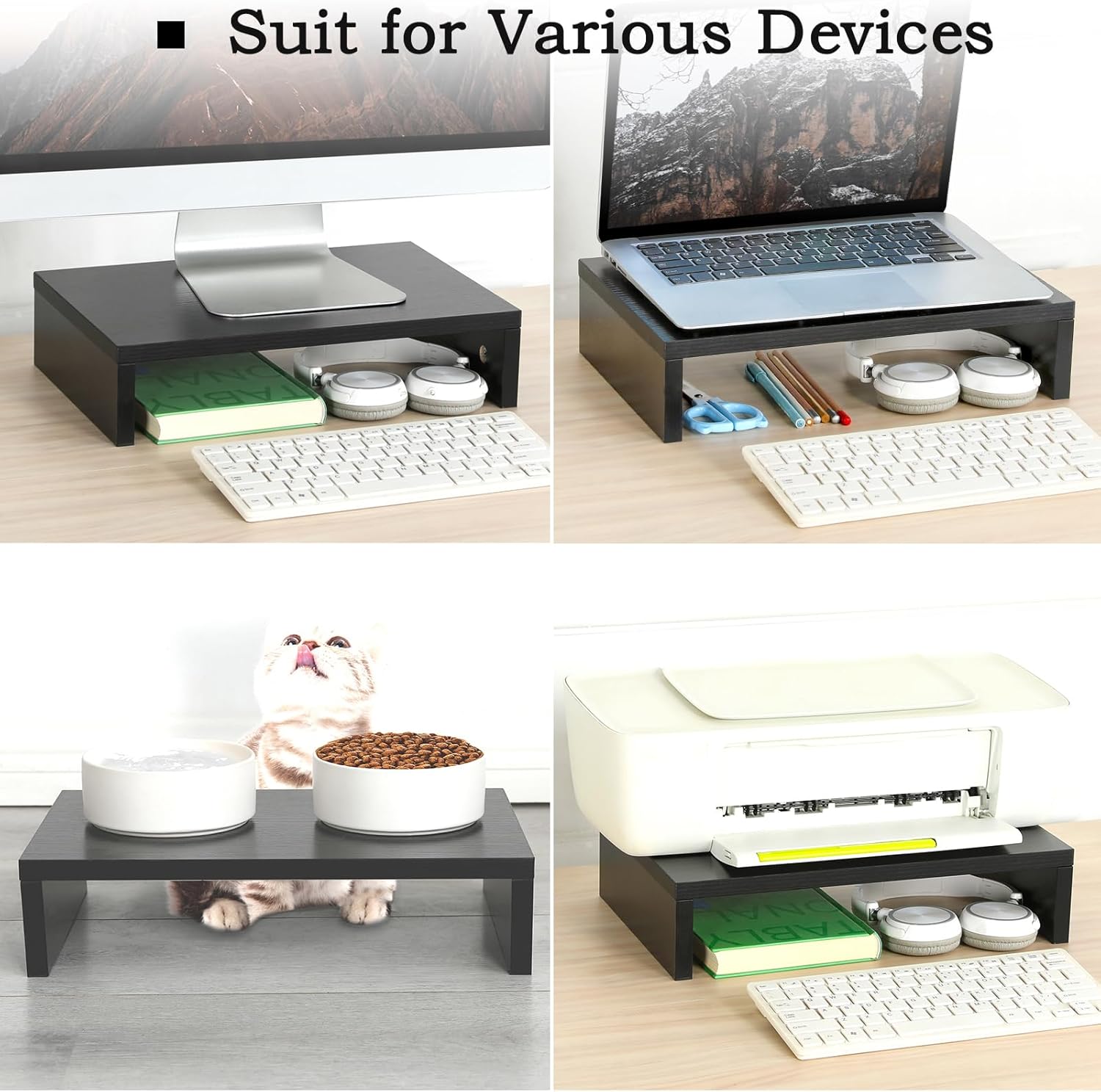 carpentray 2pcs wooden monitor riser (black)