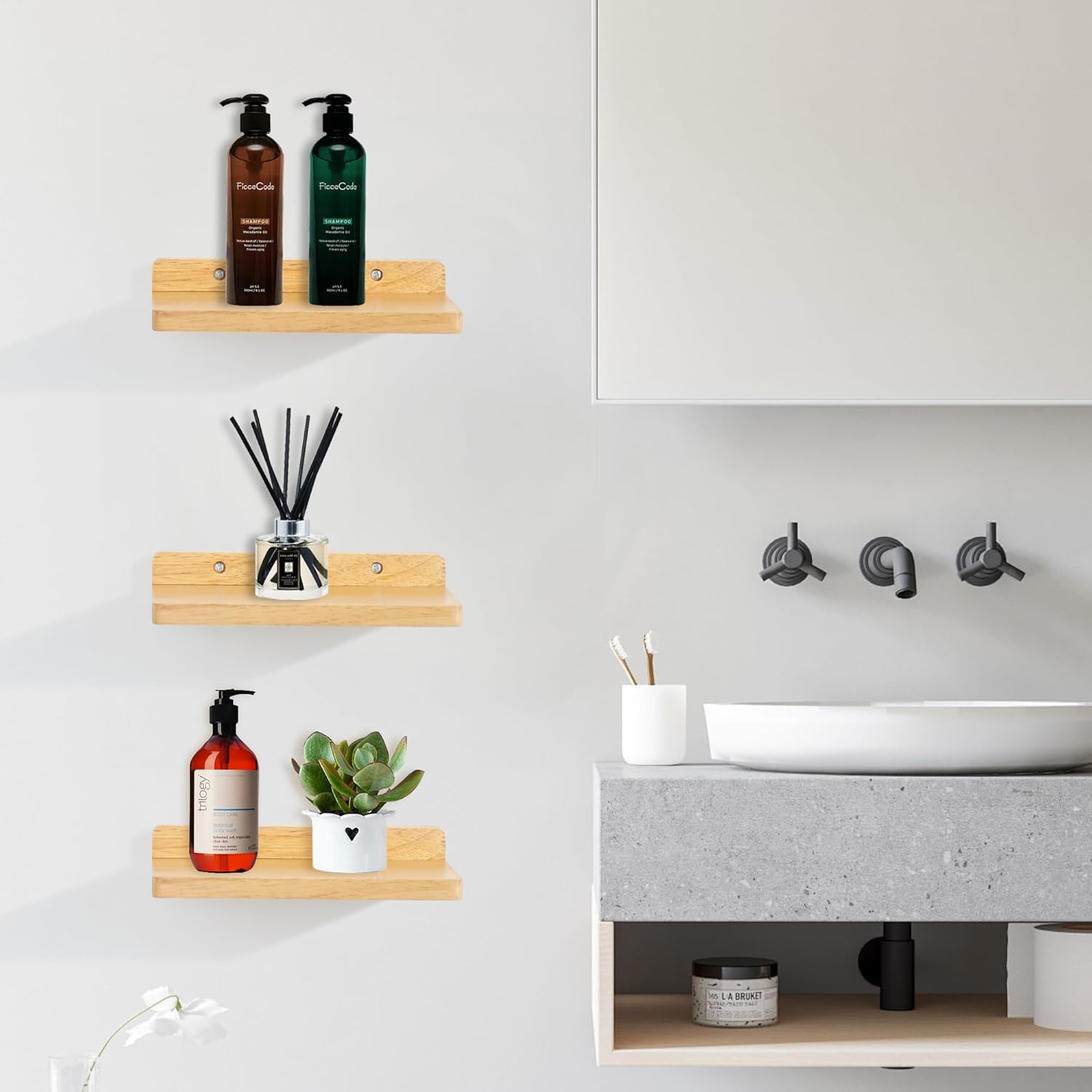 carpentray small floating shelves for wall set of 3 (natural)