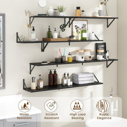 carpentray 20x8 inch floating shelves | 8 inch deep black wall shelves set of 2