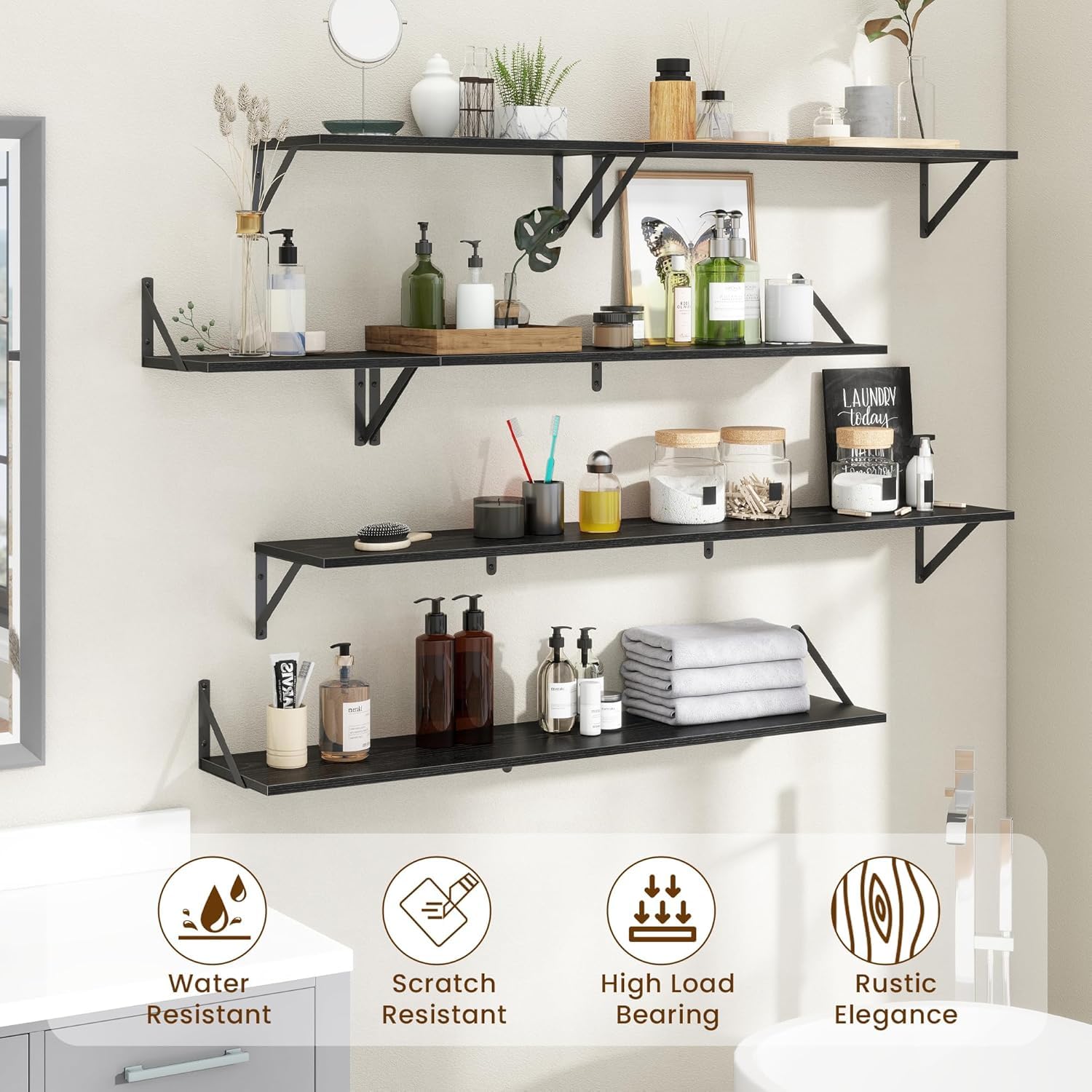 carpentray 36x8 inch floating shelves for wall mounted shelves set of 2