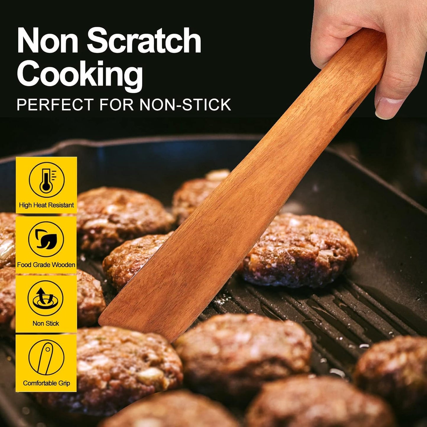 Carpentray set of 1 / 12 Inch Teak Wood Spatula for Cooking Non Toxic Kitchen Utensil Scraper Spurtle Kitchen Tools Flat