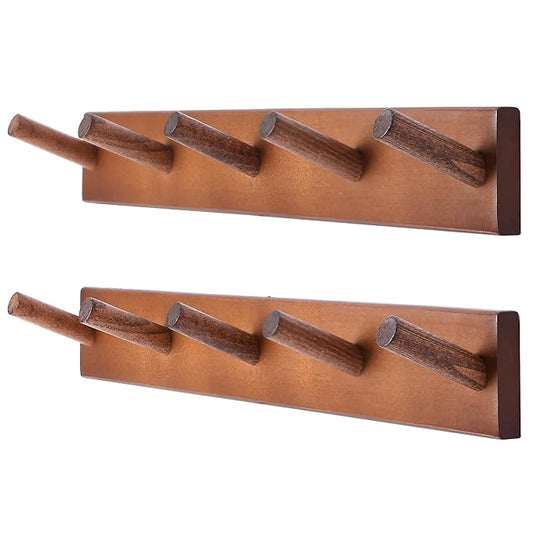 Carpentray Wooden Wall Hooks With 5 Hooks Set Of Two