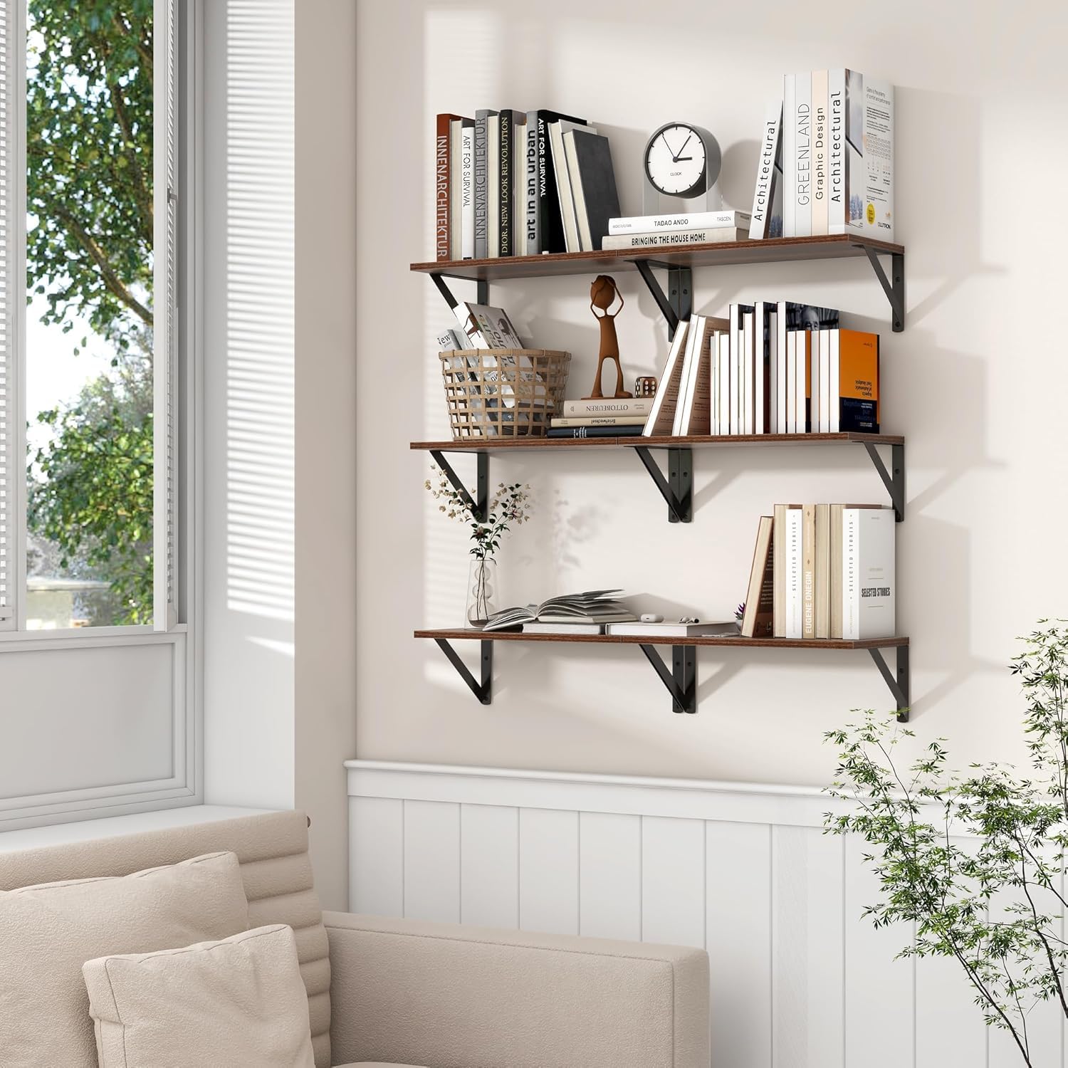 carpentray 16w x 8d floating shelves | 8 inch deep walnut wall shelves set of 2