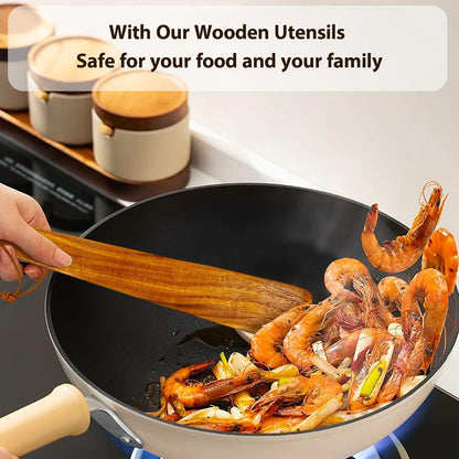 carpentray set of 2 teak wood spatula for cooking,12.2 inch flat wooden spatula