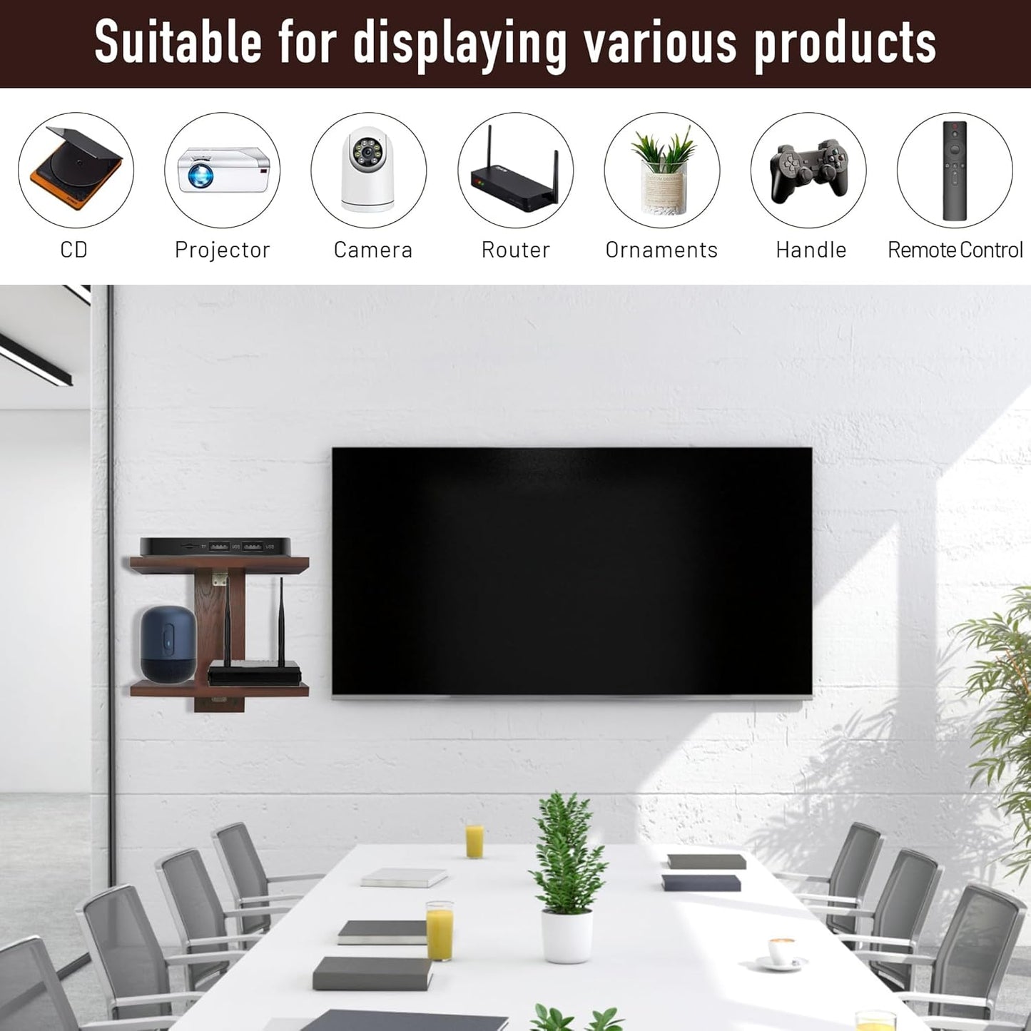 Carpentray Dual Shelf Floating Projector Wall Mount TV Shelf (Brown)