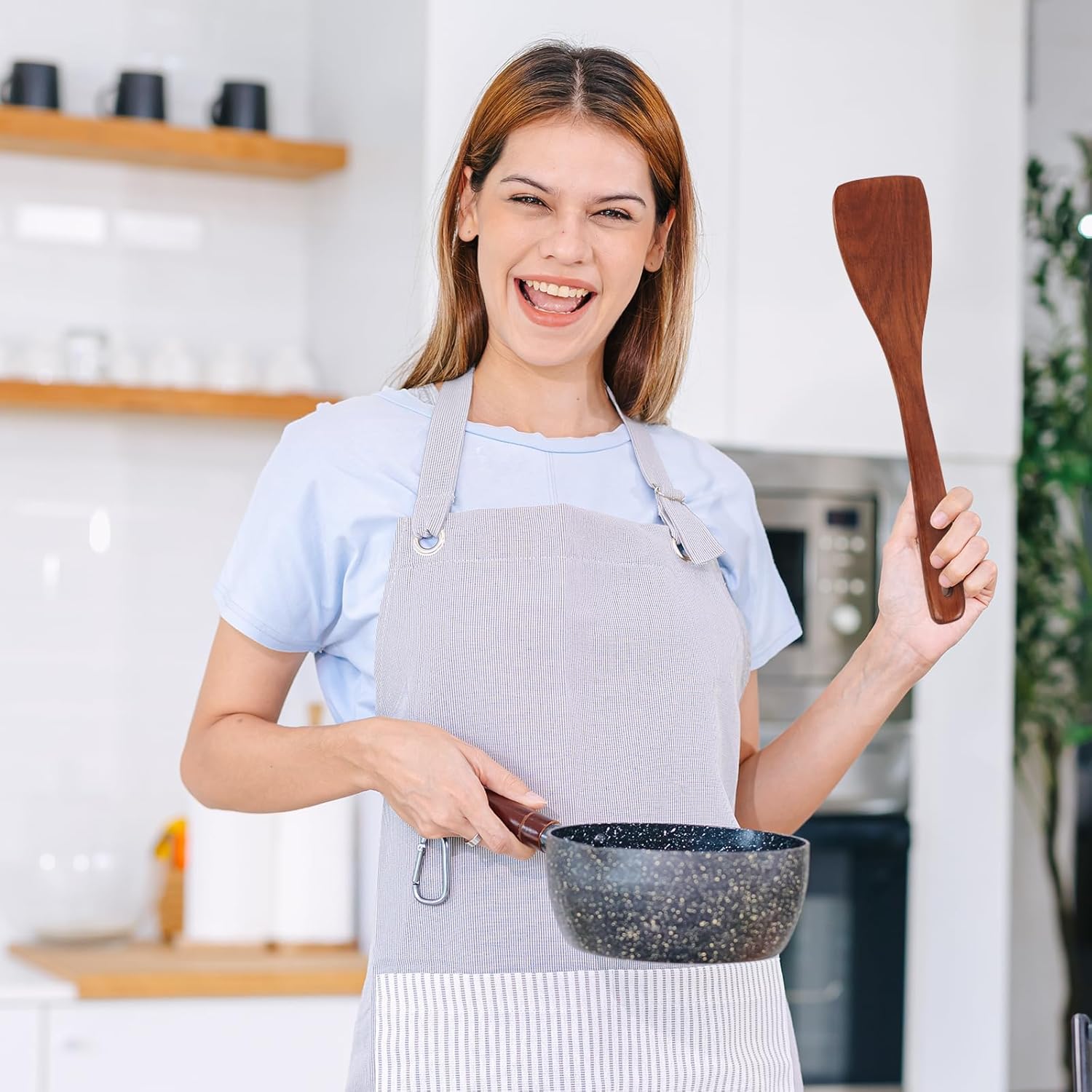 carpentray 2pcs wooden spatula set for cooking - 12.8 inches natural wood spatulas for non-stick cookware