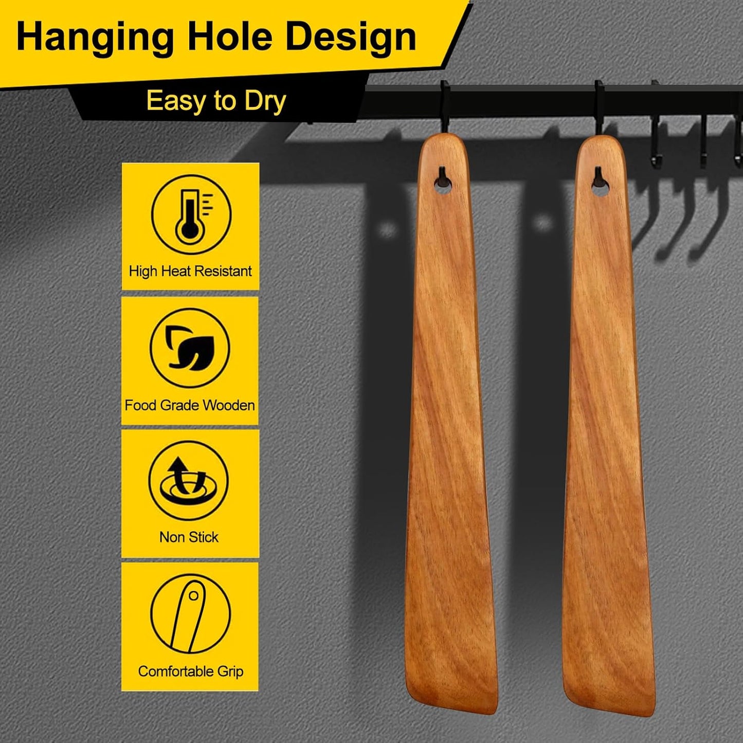 Carpentray set of 1 / 12 Inch Teak Wood Spatula for Cooking Non Toxic Kitchen Utensil Scraper Spurtle Kitchen Tools Flat