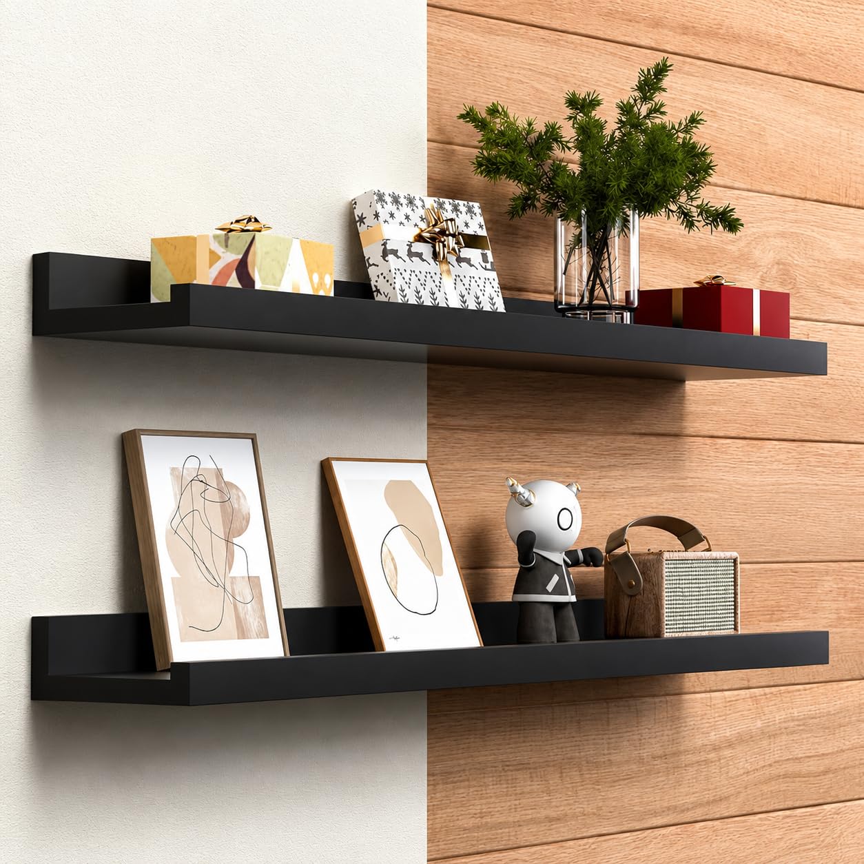 carpentray 24" long picture ledge shelf for wall, solid wood nursery book shelves