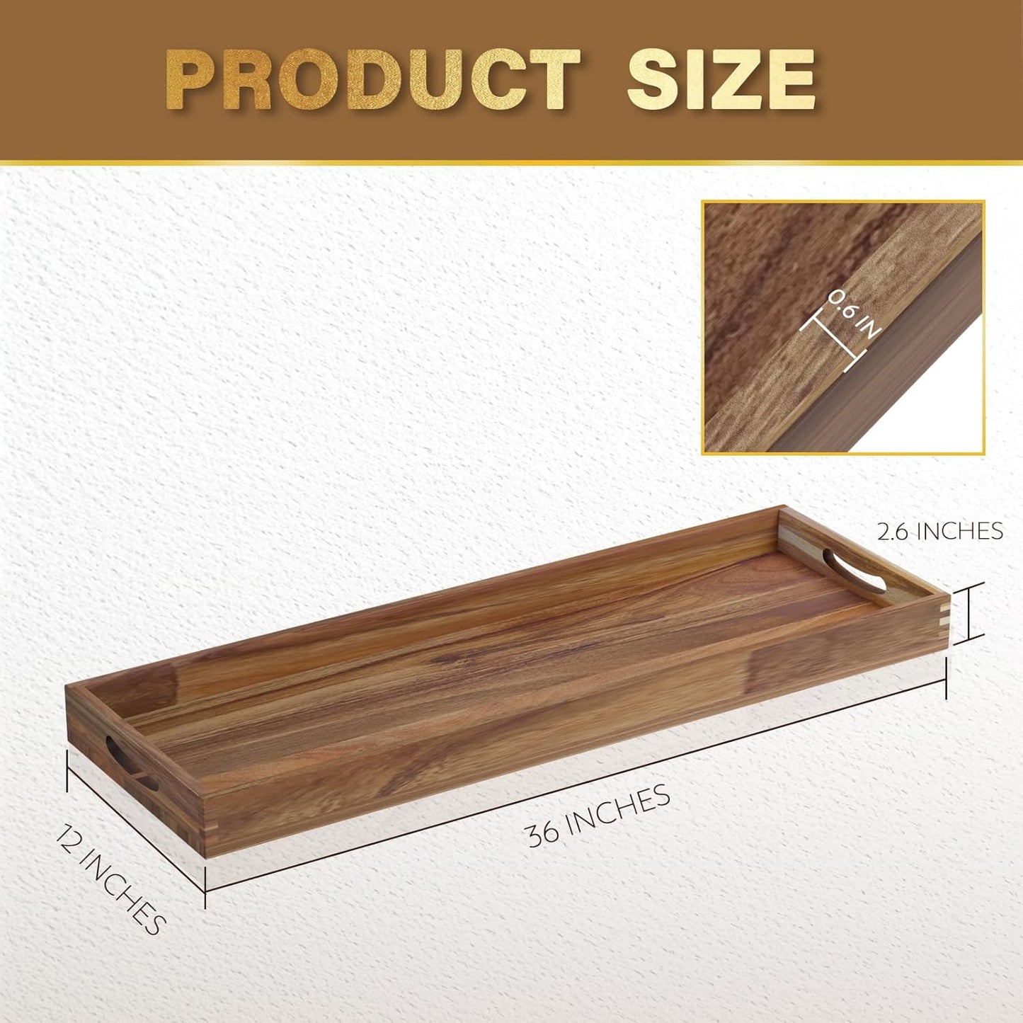 Carpentray Extra Large Acacia Wood Serving Board with Handles, 36 x 12 inches