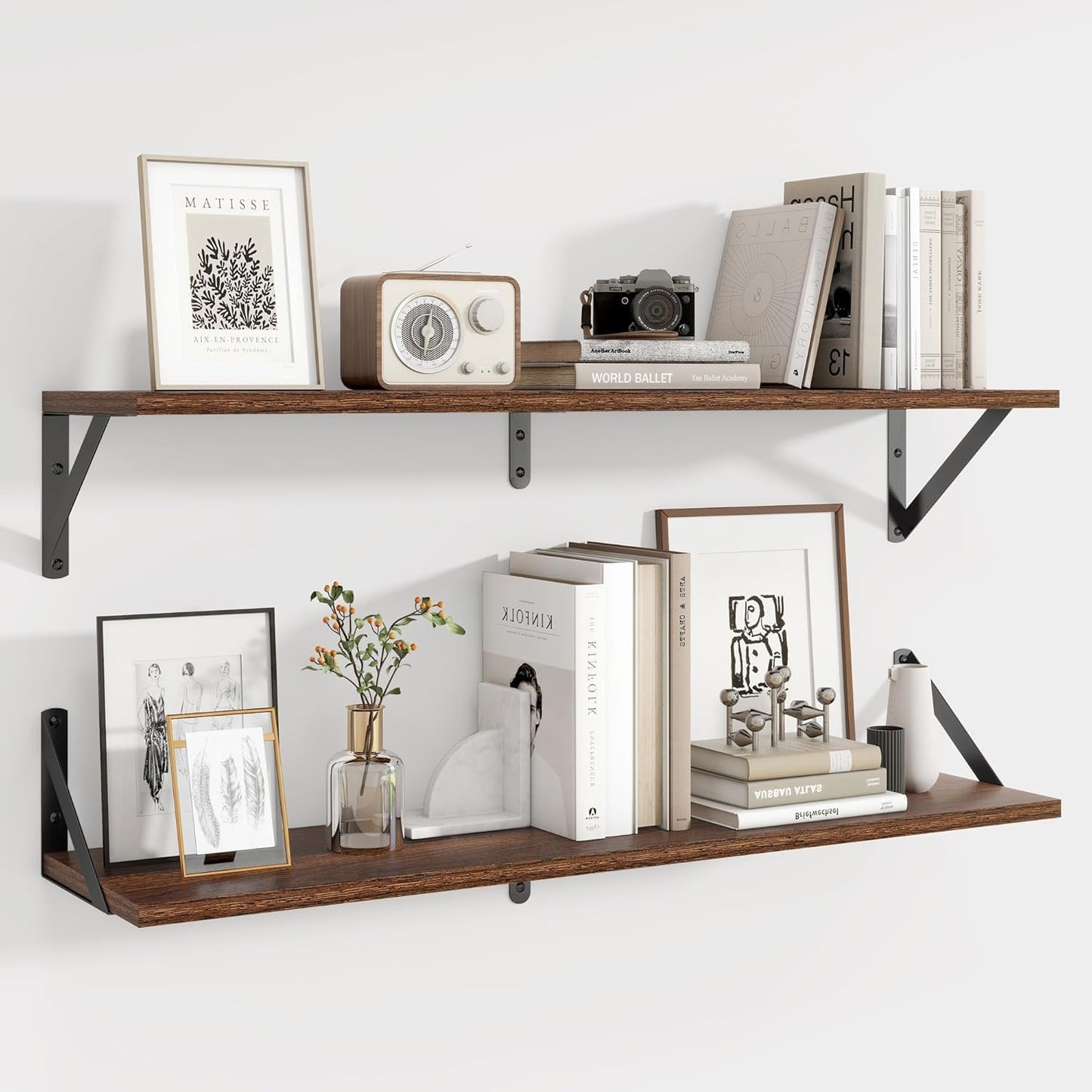 Carpentray 36x8 inch Floating Shelves with Black Metal Brackets Set of 2
