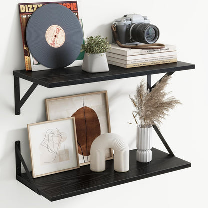carpentray 20x8 inch floating shelves | 8 inch deep black wall shelves set of 2