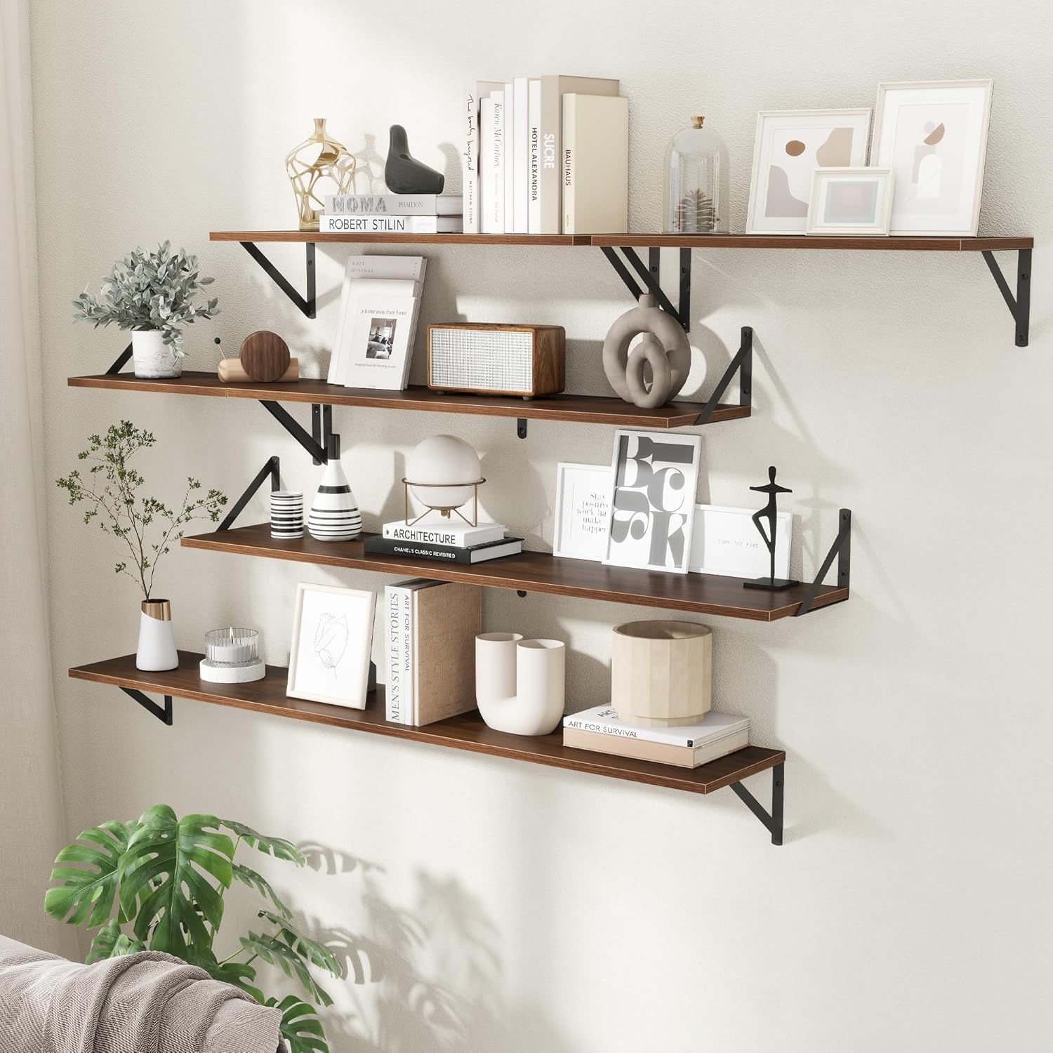 carpentray 36x8 inch floating shelves with black metal brackets set of 2
