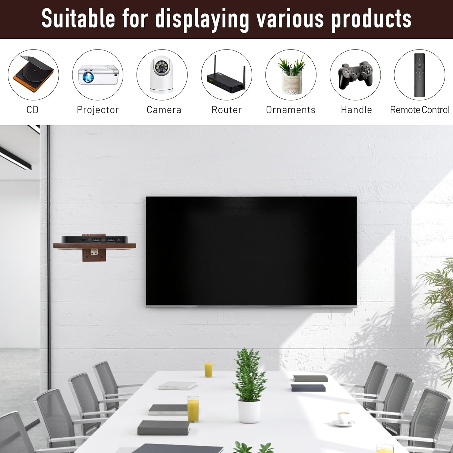 carpentray floating projector wall mount tv shelf (brown)