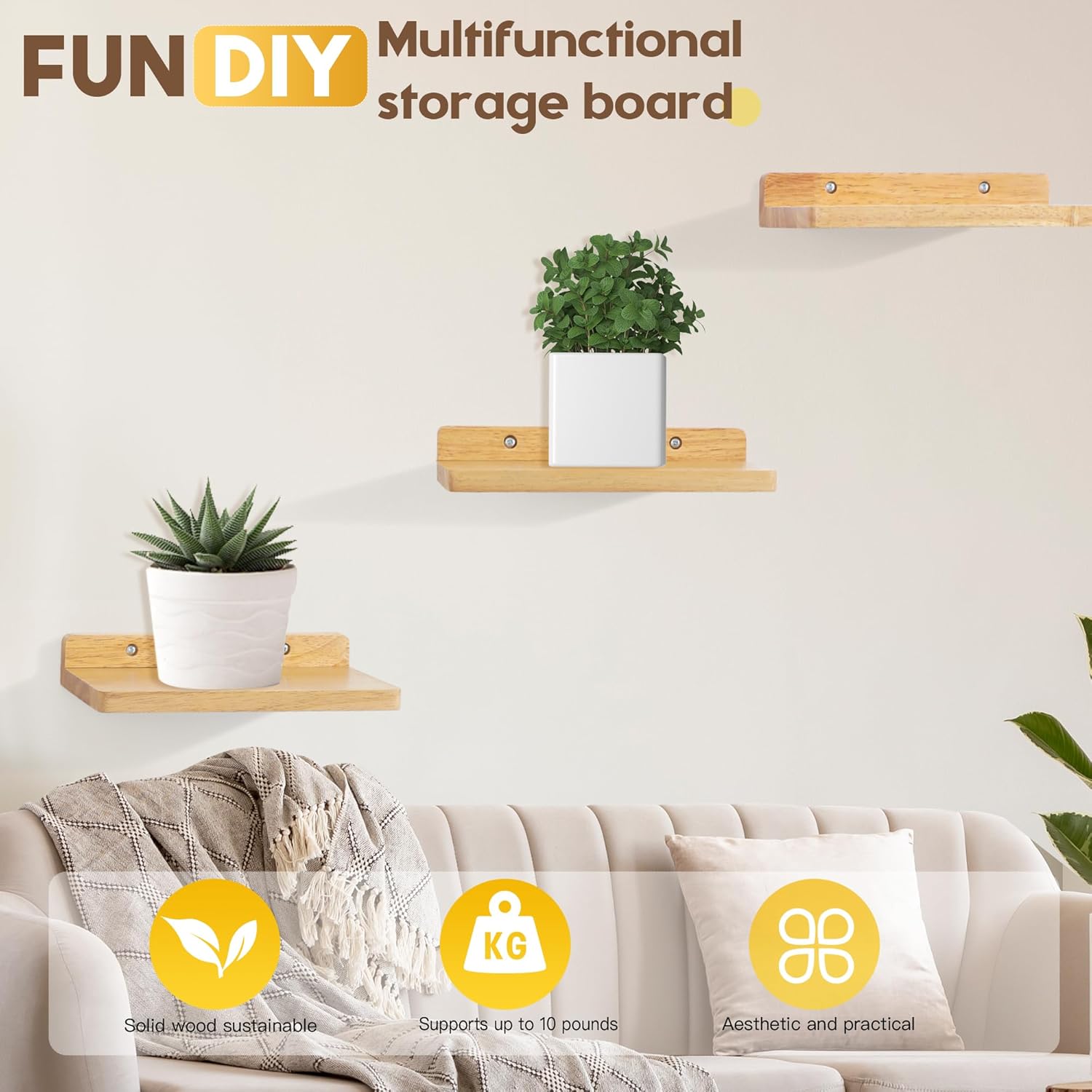carpentray small floating shelves for wall set of 3 (natural)