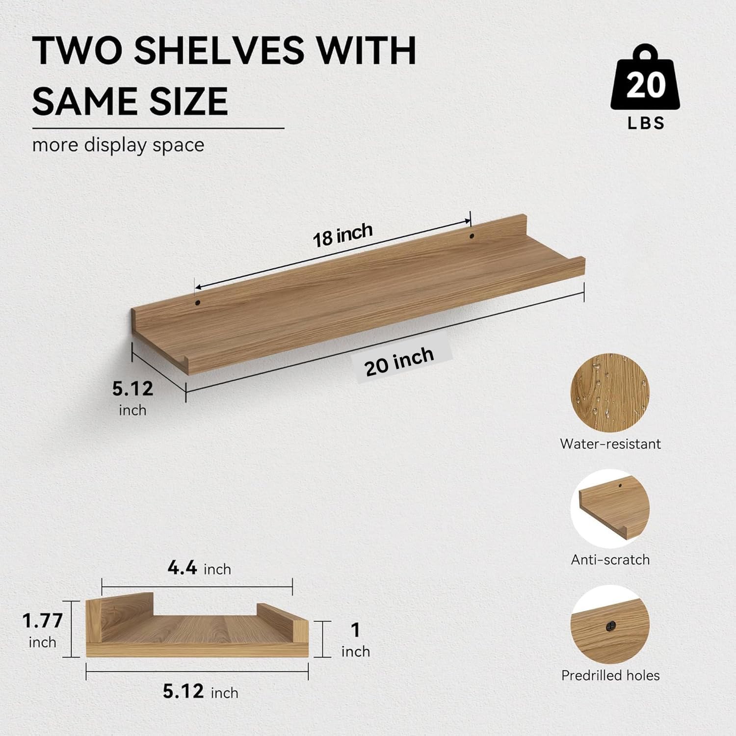 carpentray 20 inches long light brown wall shelf