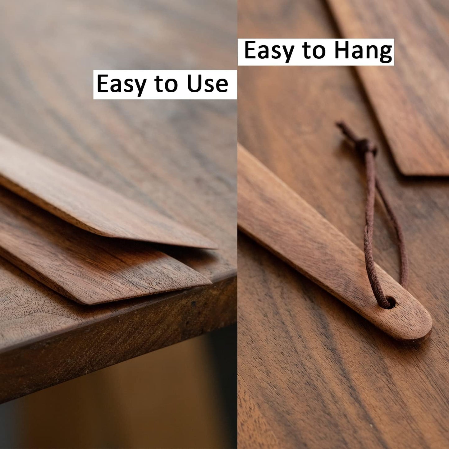 Carpentray 2pcs 9.8" Acacia Wood Spatula for Cooking, Small Wood Flipper, Non-Stick Spatula