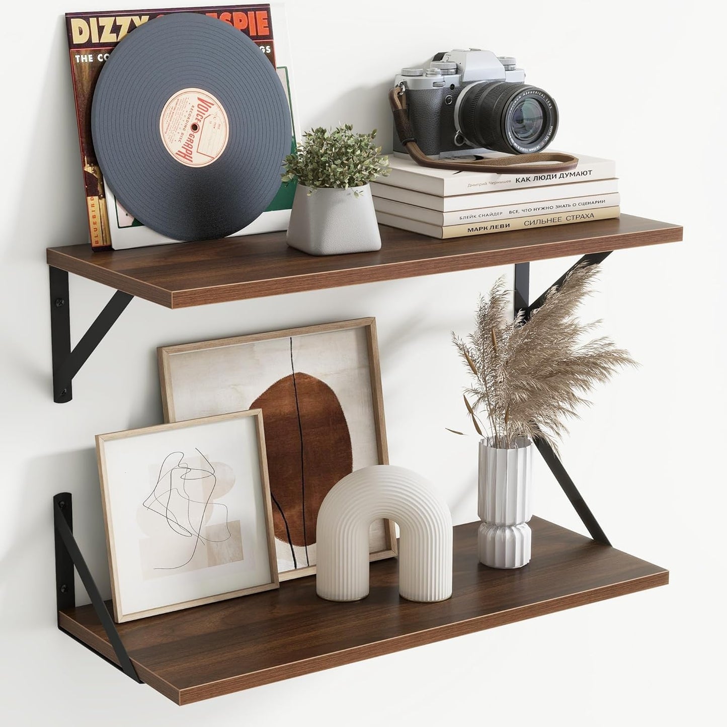 Carpentray 20W x 8D Inch Floating Shelves | 8 Inch Deep Walnut Wall Shelves Set of 2