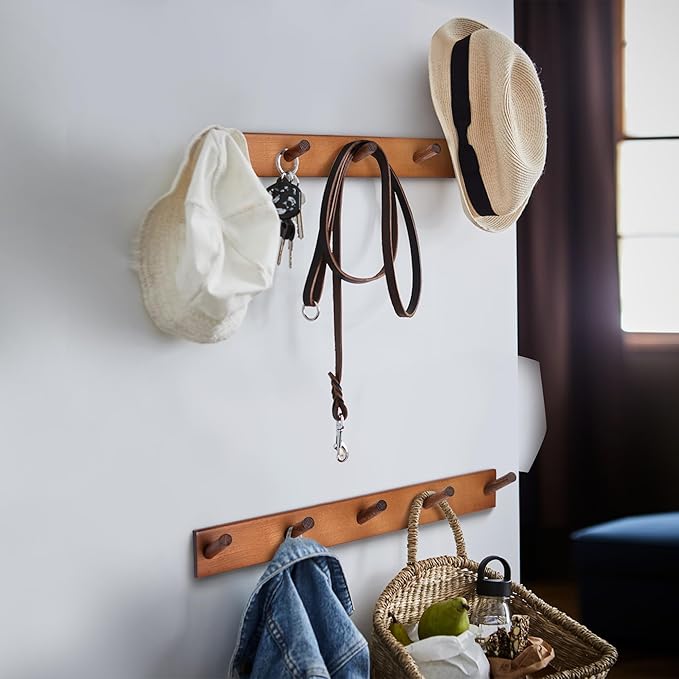 carpentray wooden wall hooks with 5 hooks set of two