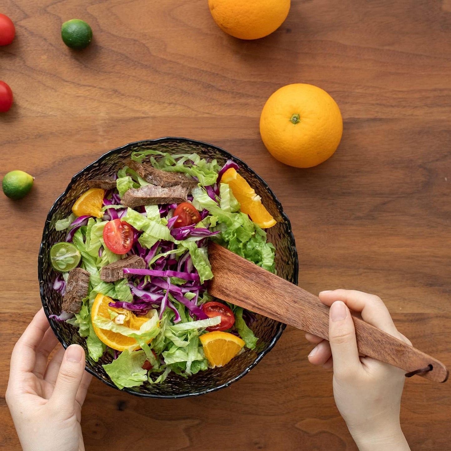 Carpentray 2pcs 9.8" Acacia Wood Spatula for Cooking, Small Wood Flipper, Non-Stick Spatula