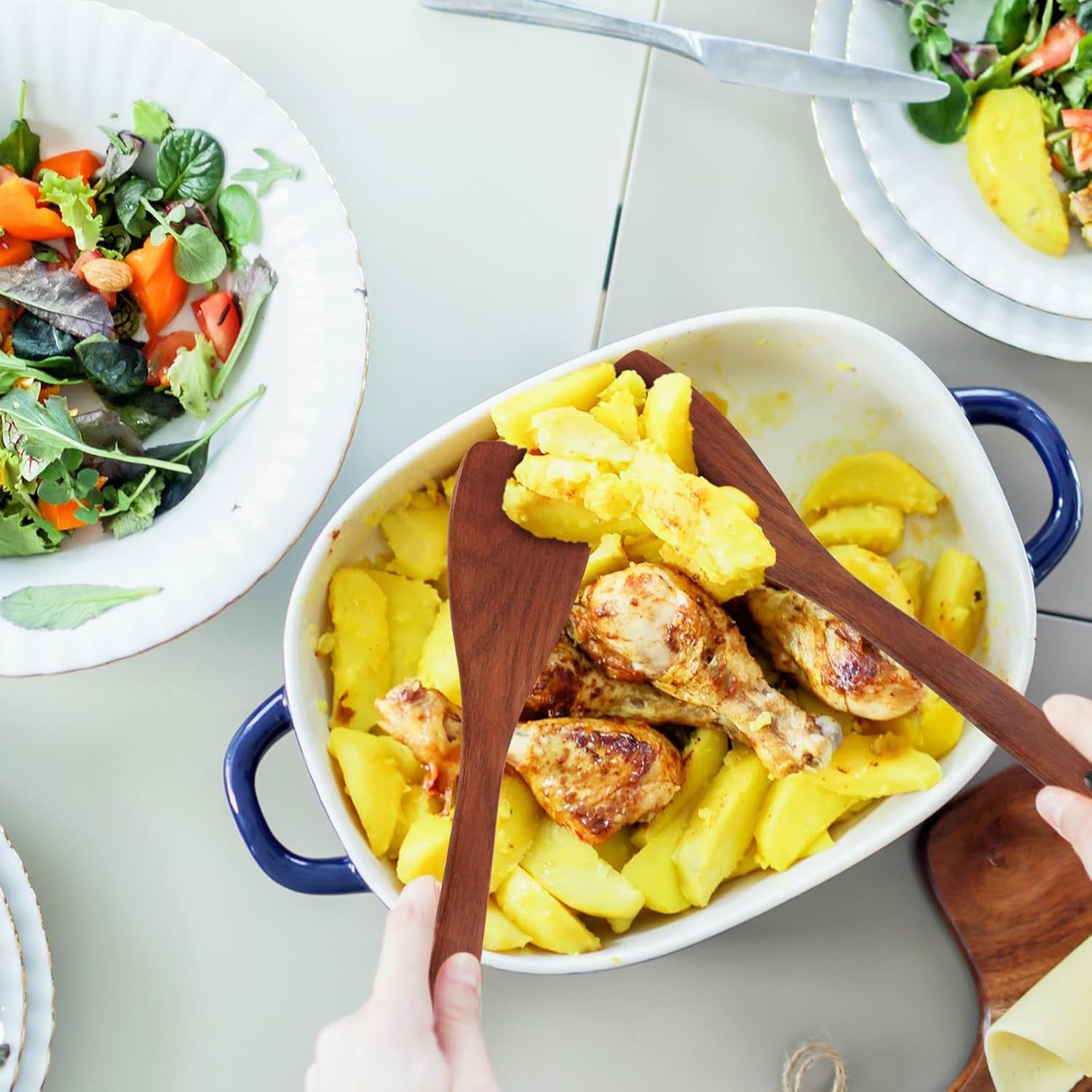 Carpentray 1PCS Wooden Spatula Set for Cooking - 12.8 Inches Natural Wood Spatulas for Non-stick Cookware