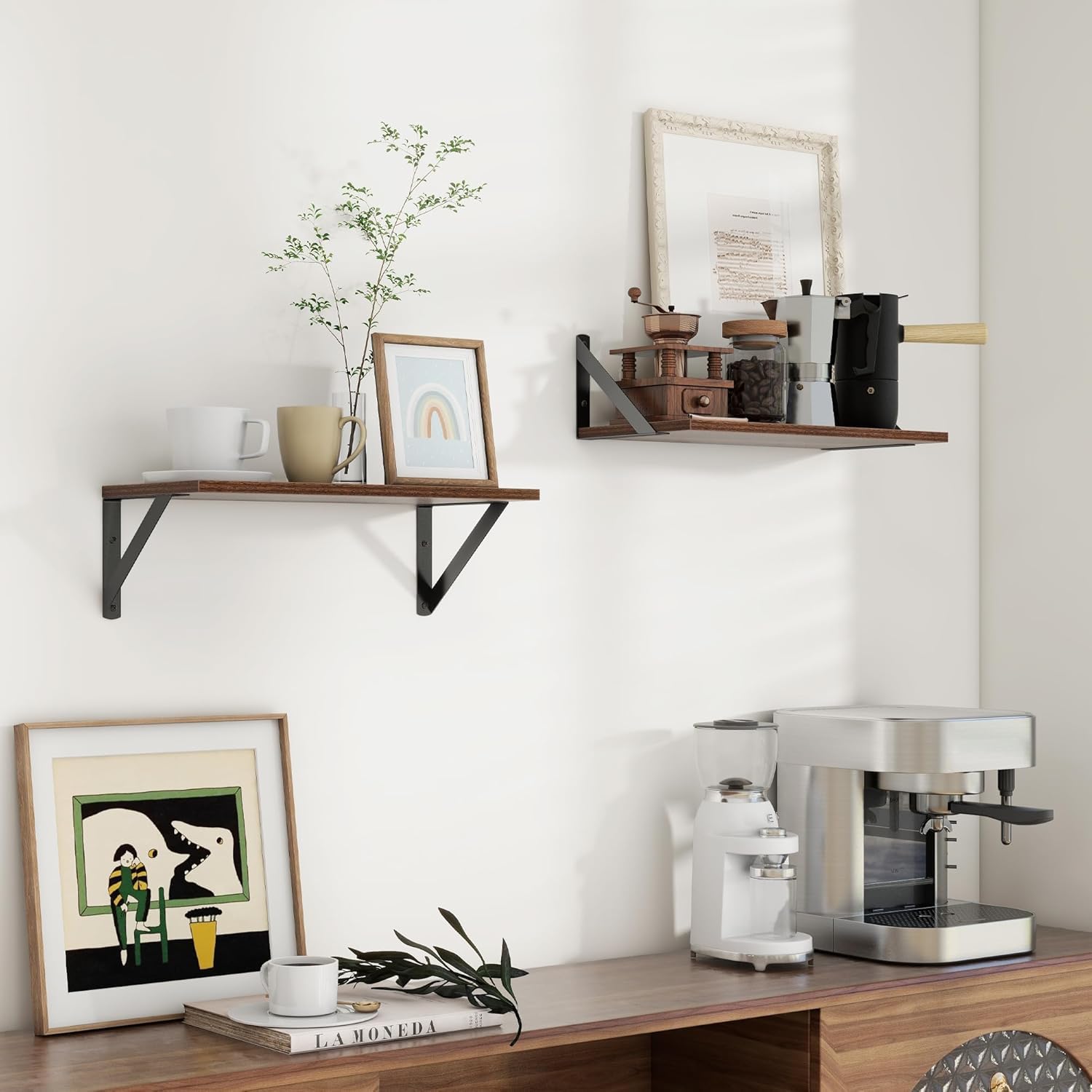 carpentray 16w x 8d floating shelves | 8 inch deep walnut wall shelves set of 2