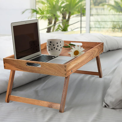 carpentray extra large folding bed tray table, 22’’ x 14’’ acacia wood breakfast tray