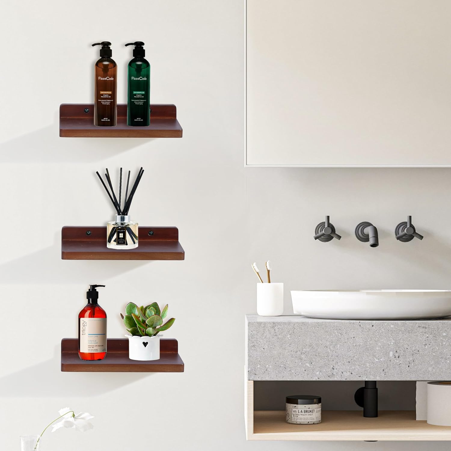 carpentray small floating shelves for wall set of 3 (brown)