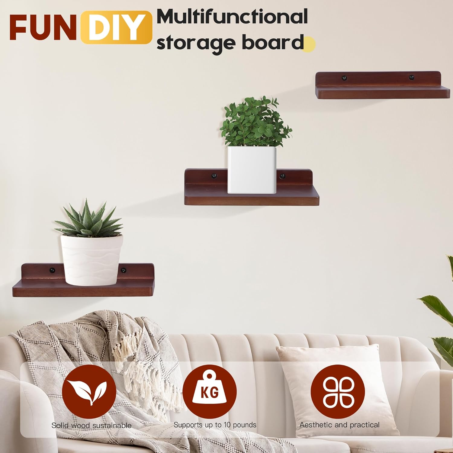 carpentray small floating shelves for wall set of 3 (brown)