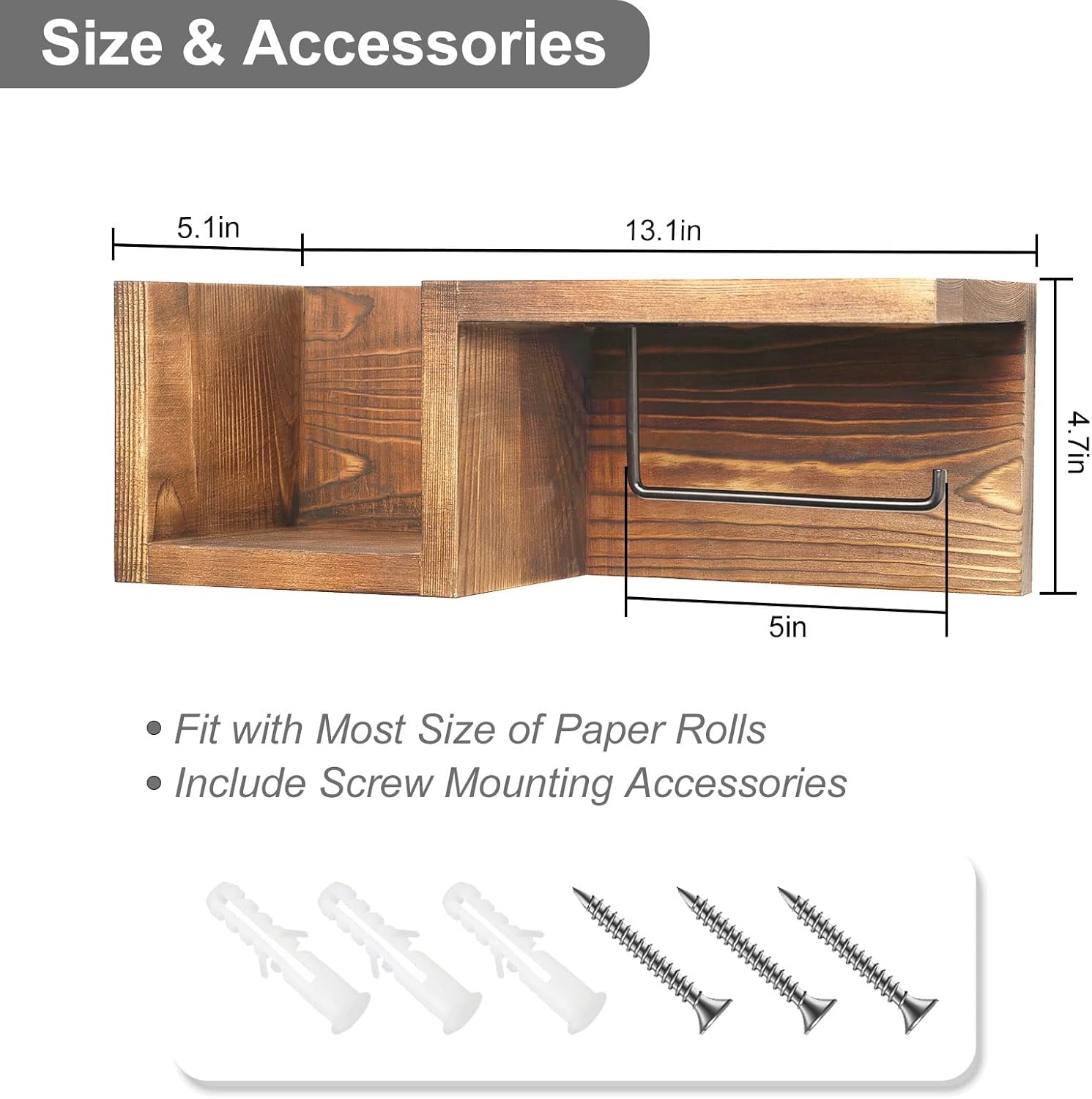 carpentray wooden toilet paper holder wall mount with shelf -  bathroom storage rack for tissue rolls, rustic bathroom decor brown