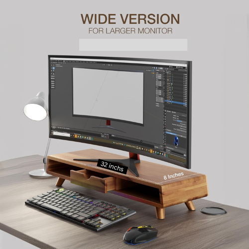 Carpentray Acacia Wood Monitor Stand with Drawer - Wooden Monitor Riser for Desk - Computer Monitor Stand