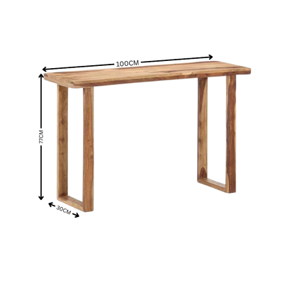 carpentray 100cm long sheesham wood console tables for living room entrance hallway entryway table wooden furniture for home (teak finish)
