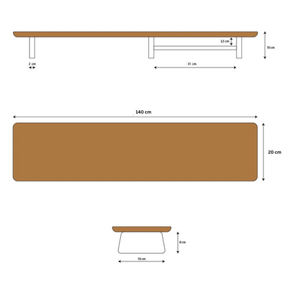carpentray 140cm long wooden monitor stand: elegant wooden shelf riser for your computer, perfect desk accessory for home office decor and organization