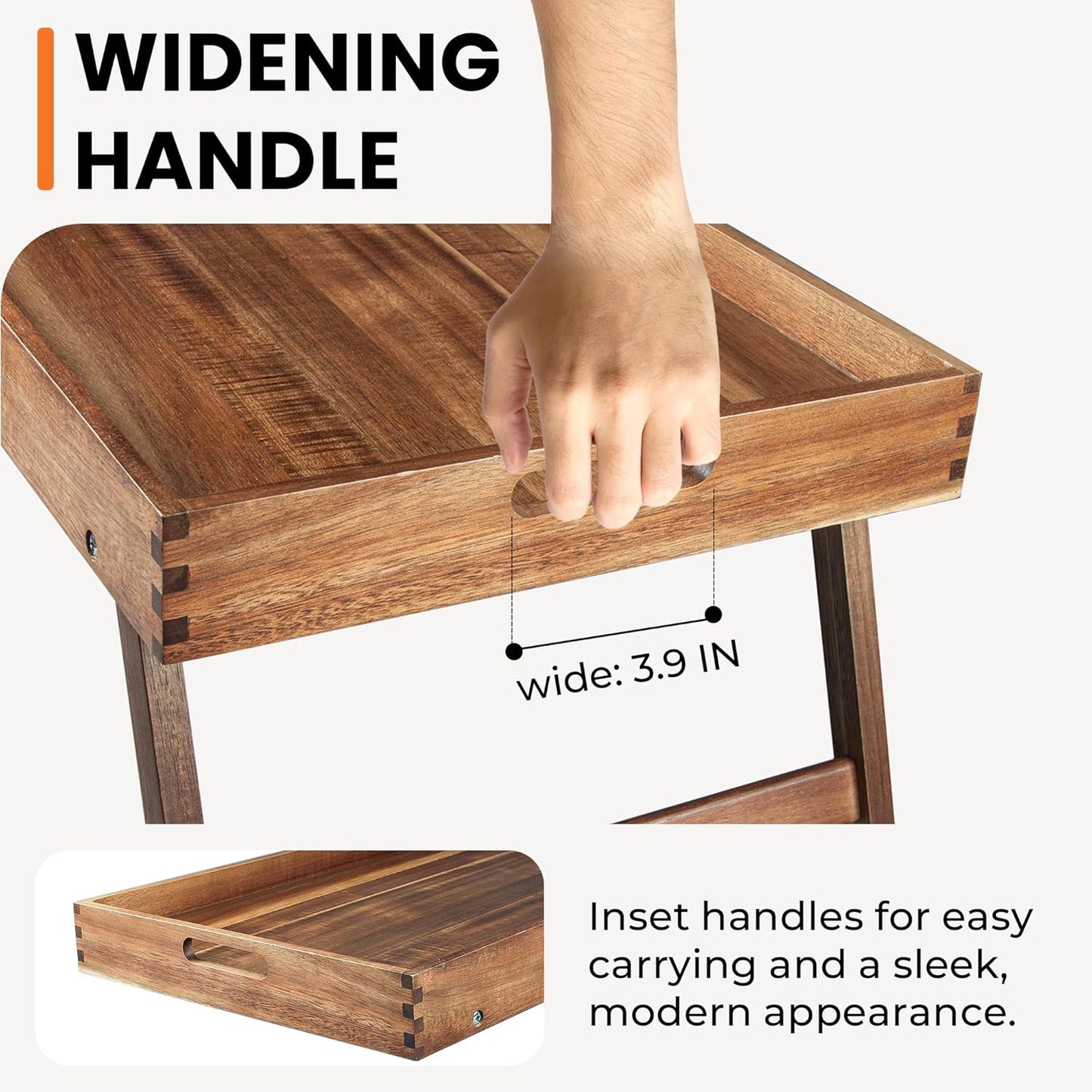 carpentray Extra Large Folding Bed Tray Table, 22’’ x 14’’ Acacia Wood Breakfast Tray