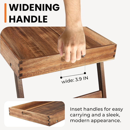 carpentray extra large folding bed tray table, 22’’ x 14’’ acacia wood breakfast tray