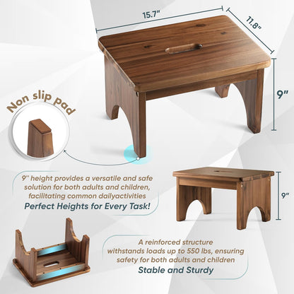 carpentray wooden step stool, 9'' one step stool for adults (walnut)