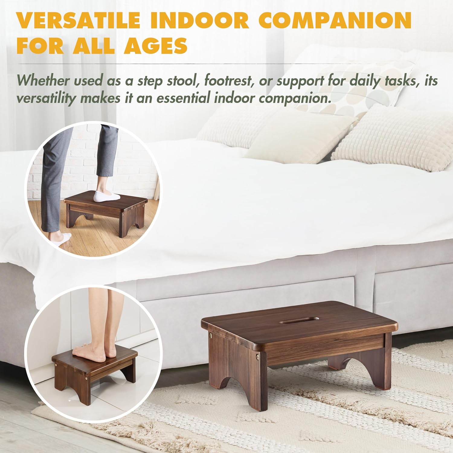 carpentray wooden step stool, 6.5'' one step stool for adults (walnut)