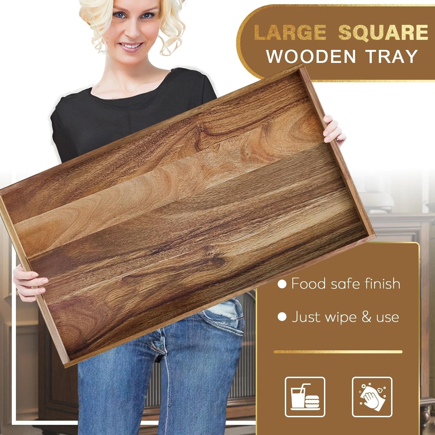 carpentray extra large ottoman tray, 32 x 18 inches wooden serving tray