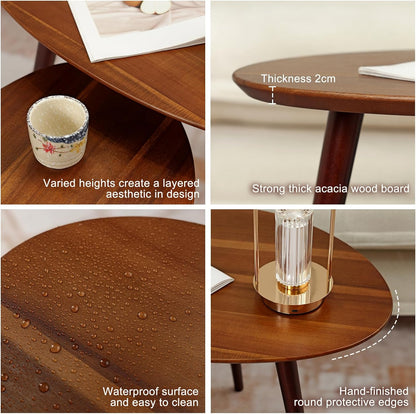 carpentray small & big oval coffee tables set,acacia wood tabletop nesting tables