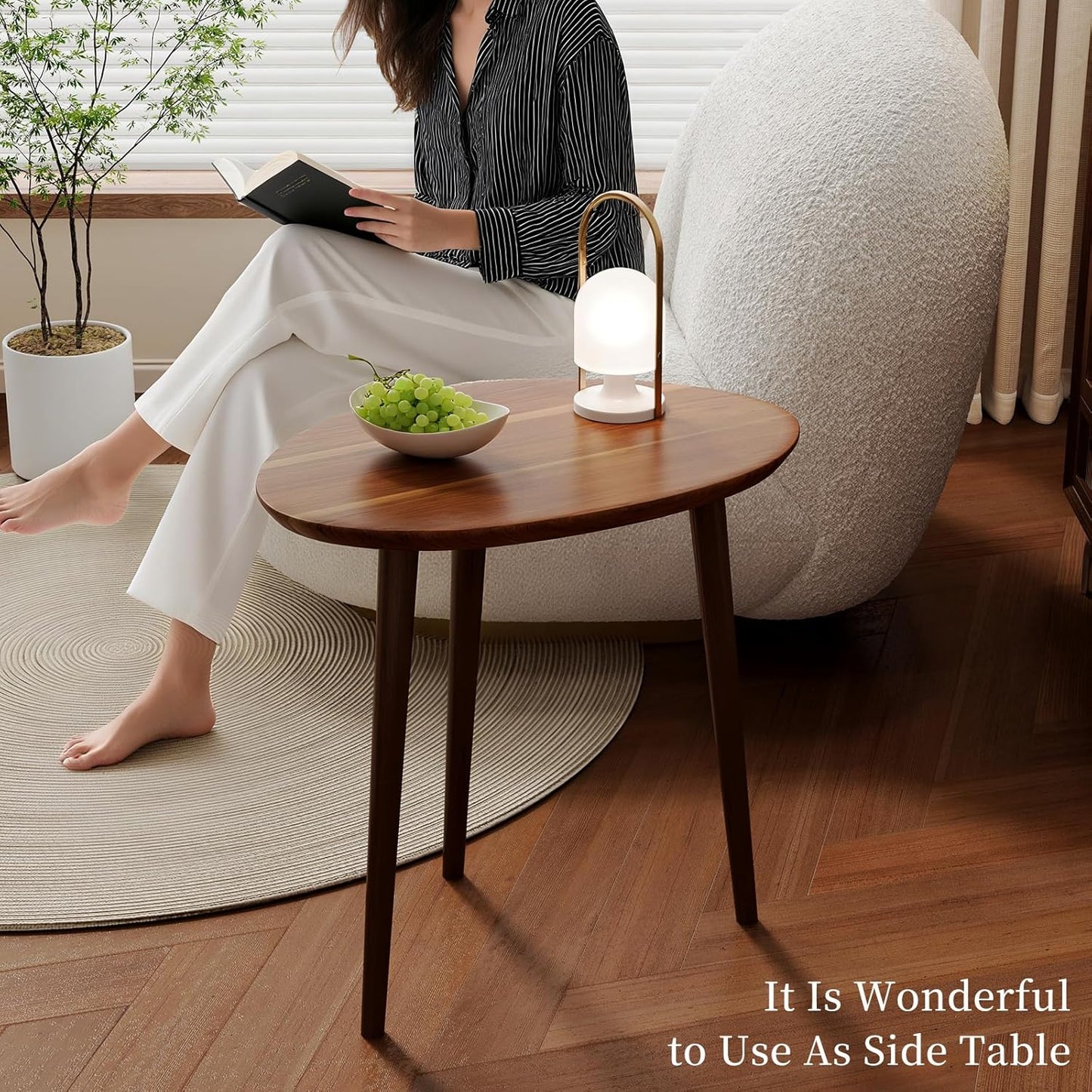 Carpentray Small & Big Oval Coffee Tables Set,Acacia Wood Tabletop Nesting Tables