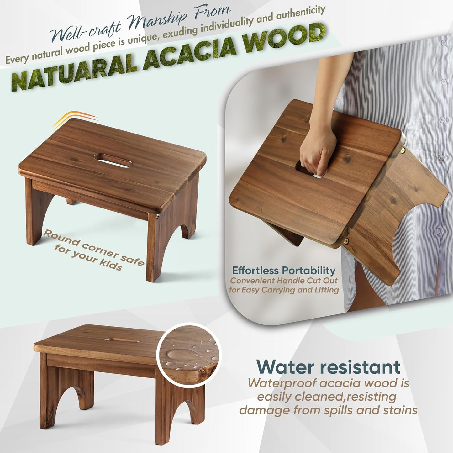 Carpentray Wooden Step Stool, 9'' One Step Stool for Adults (Walnut)