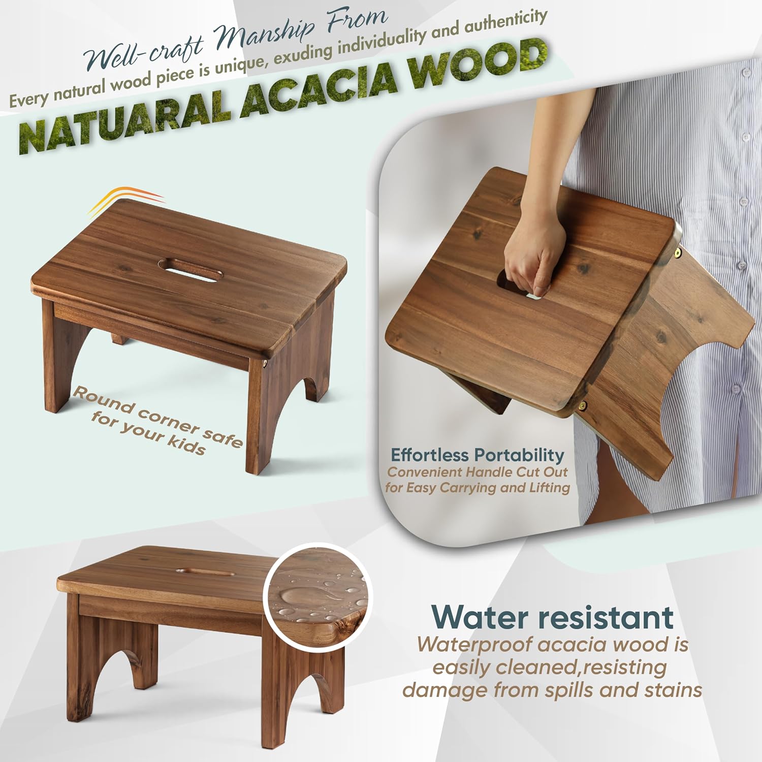 carpentray wooden step stool, 9'' one step stool for adults (walnut)