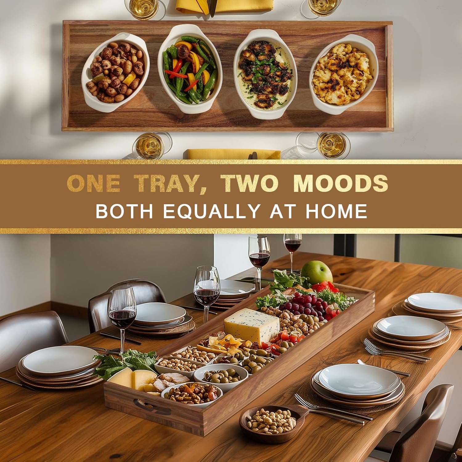 carpentray extra large acacia wood serving board with handles, 36 x 12 inches