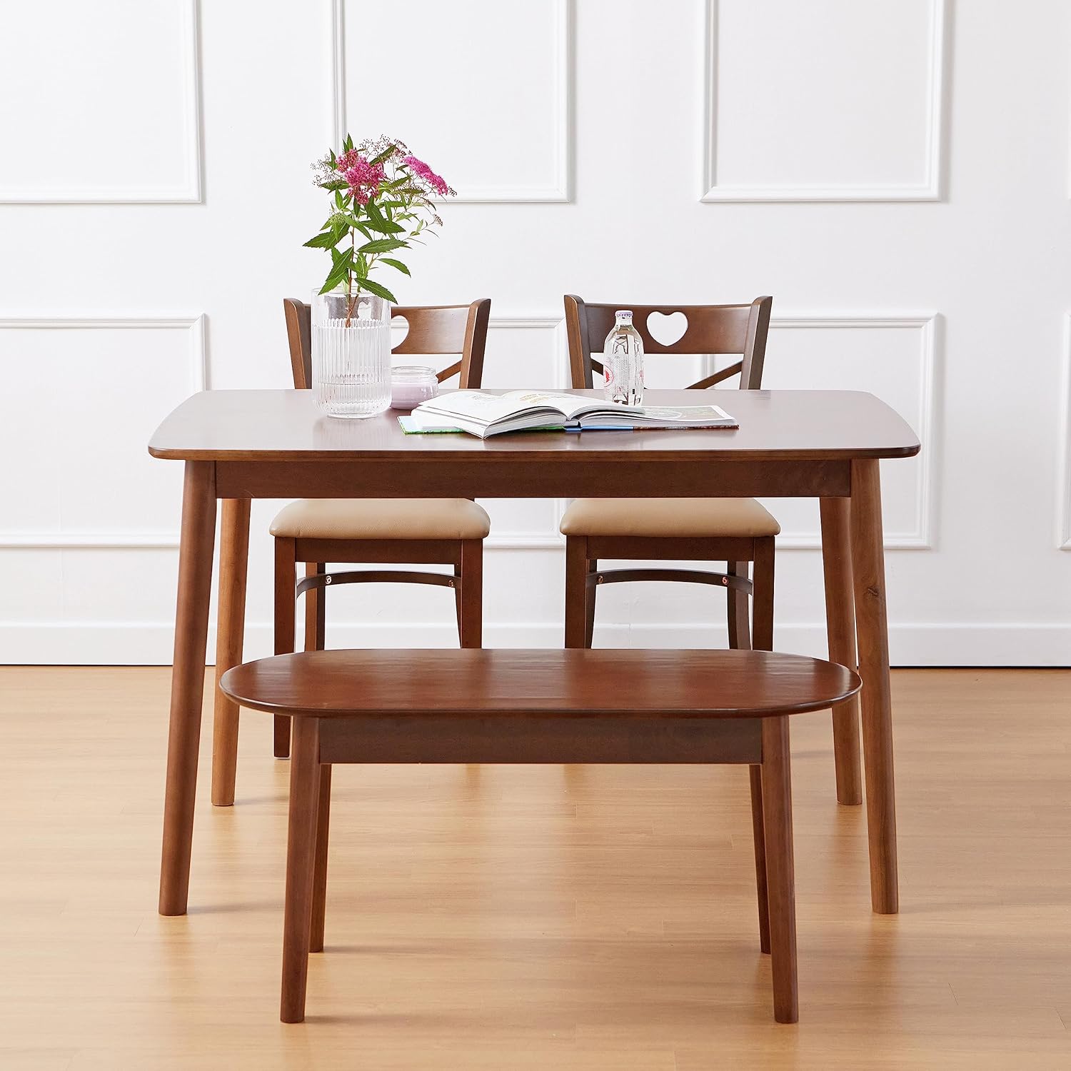 carpentray round wooden dining bench/solid wood bedroom entry way kitchen corridor bench (walnut)