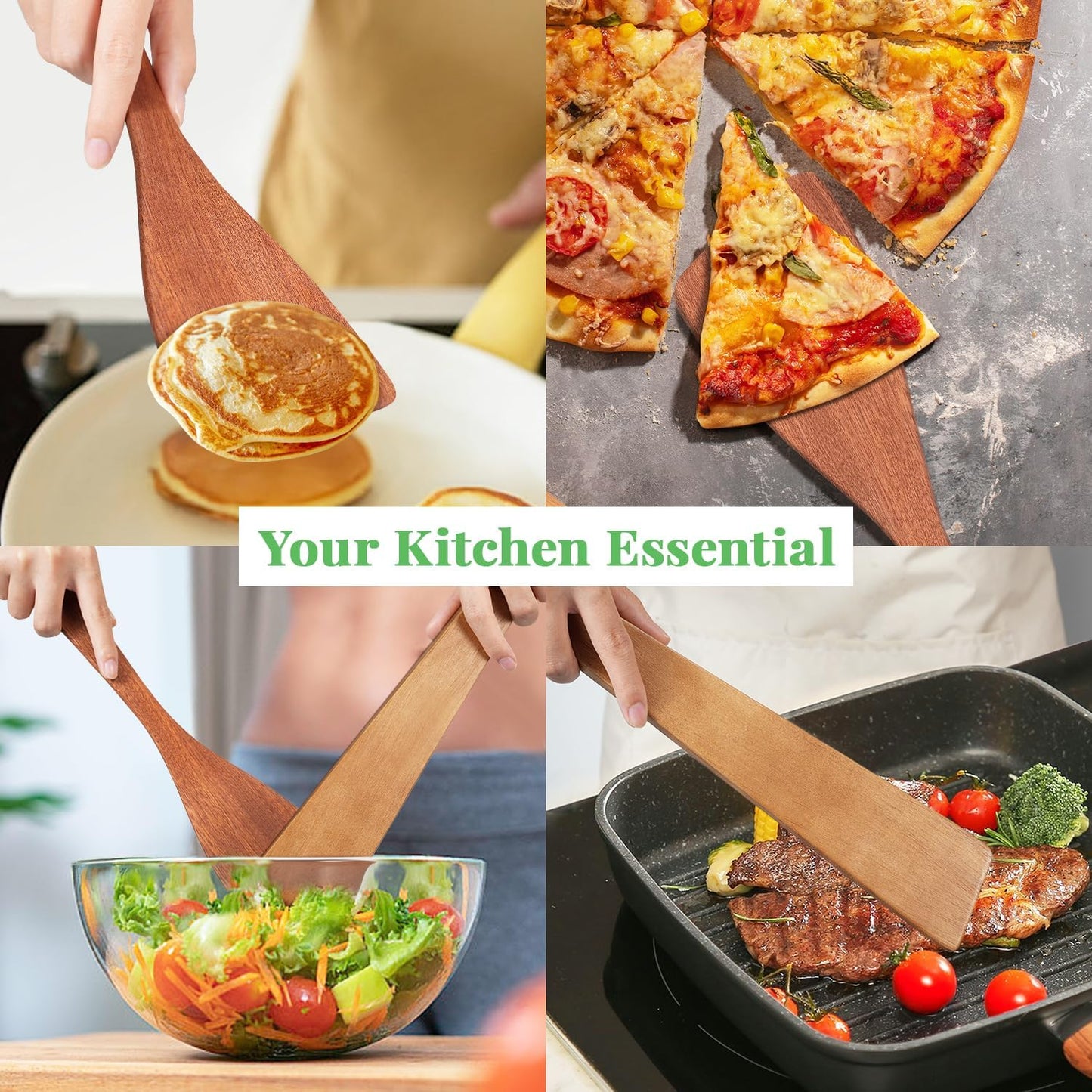 Carpentray 3Pcs Wooden Spatulas, 12inch Long Handle Flat Spatula Set for Nonstick Pans,