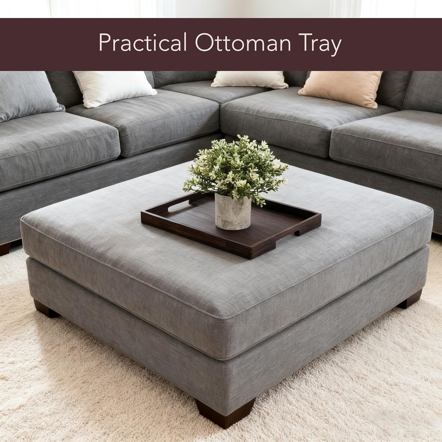 Carpentray Serving Tray 17" x 13", Innovative Anti-Slip Coating, Mahogany Bamboo Finish, Solid Bamboo Board, Decorative & Ottoman Tray
