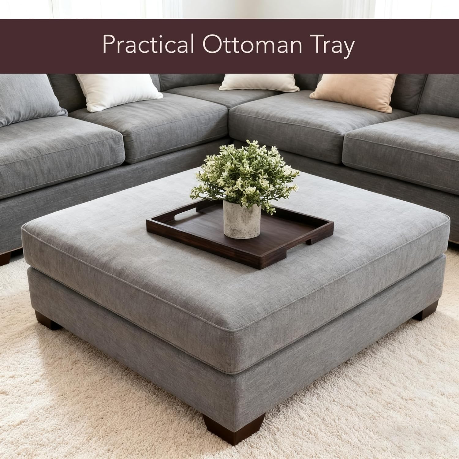 carpentray serving tray 17" x 13", innovative anti-slip coating, mahogany bamboo finish, solid bamboo board, decorative & ottoman tray