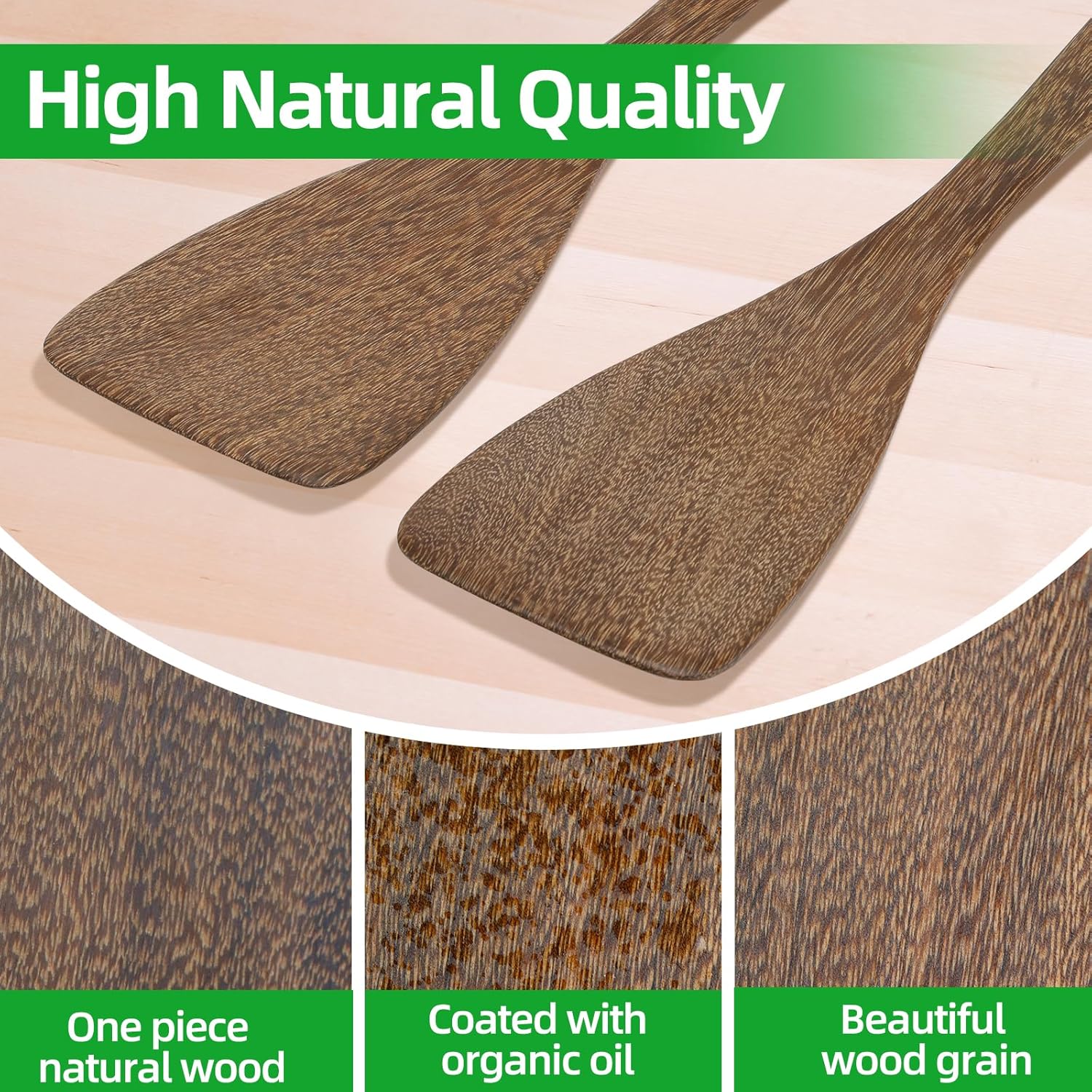 carpentray 2pcs wooden spatula, 12.8in wooden flat frying spatulas