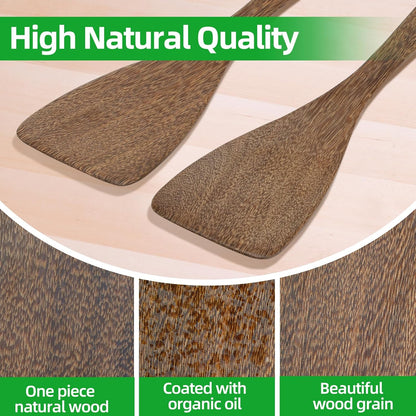 carpentray 2pcs wooden spatula, 12.8in wooden flat frying spatulas